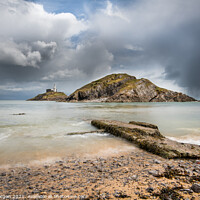 Buy canvas prints of Mumbles lighthouse hail storm by Bryn Morgan