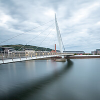 Buy canvas prints of The sail bridge at Swansea marina by Bryn Morgan