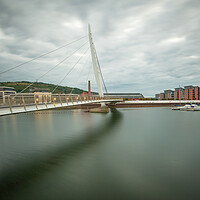Buy canvas prints of The sail bridge at Swansea marina by Bryn Morgan