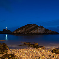 Buy canvas prints of Mumbles lighthouse at night by Bryn Morgan
