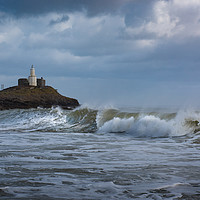 Buy canvas prints of Mumbles lighthouse the wave. by Bryn Morgan