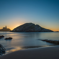 Buy canvas prints of Mumbles lighthouse at sunrise. by Bryn Morgan