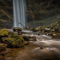 Buy canvas prints of Hendryd falls with dead tree in the water. by Bryn Morgan