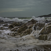 Buy canvas prints of Waves and rocks at Rotherslade bay. by Bryn Morgan