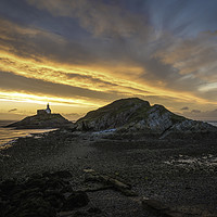 Buy canvas prints of Sunrise at Mumbles lighthouse with the tide going  by Bryn Morgan