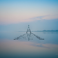 Buy canvas prints of Marker post on the Loughor estuary. by Bryn Morgan