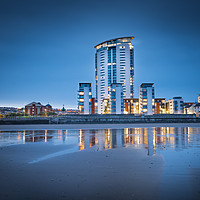 Buy canvas prints of Sunset at the Meridian tower Swansea. by Bryn Morgan
