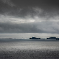 Buy canvas prints of Mumbles lighthouse on a cloudy day. by Bryn Morgan