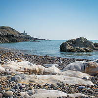 Buy canvas prints of Mumbles lighthouse viewed from Bracelet bay. by Bryn Morgan
