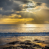 Buy canvas prints of Boat viewed from Langland bay. by Bryn Morgan