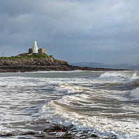 Buy canvas prints of Mumbles lighthouse with wave. by Bryn Morgan
