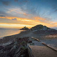 Buy canvas prints of Daybreak at Mumbles lighthouse. by Bryn Morgan