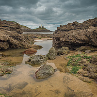 Buy canvas prints of Mumbles lighthouse viewed from a rock pool. by Bryn Morgan