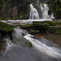 Buy canvas prints of The small waterfall at Penllergare Valley Woods by Bryn Morgan