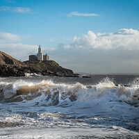 Buy canvas prints of Mumbles lighthouse and wave by Bryn Morgan