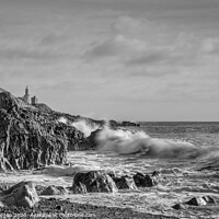 Buy canvas prints of Mumbles lighthouse from Bracelet bay, black and white by Bryn Morgan