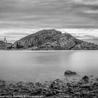 Buy canvas prints of Mumbles lighthouse from Mumbles bay, black and white by Bryn Morgan
