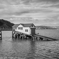 Buy canvas prints of The old lifeboat house at Mumbles pier, black and white by Bryn Morgan