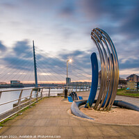 Buy canvas prints of Sail bridge at Swansea marina with sculpture in foreground by Bryn Morgan