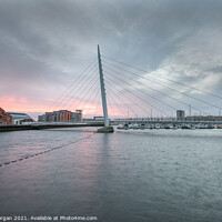 Buy canvas prints of Swansea marina sail bridge at sunrise by Bryn Morgan