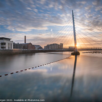 Buy canvas prints of Swansea marina sail bridge at sunrise by Bryn Morgan