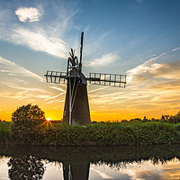 Buy canvas prints of Norfolk Broads Windmill Sunset by Steve Lansdell