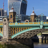 Buy canvas prints of Southwark Bridge, Blackfriars station and the Walkie Talkie Buil by Chris Dorney