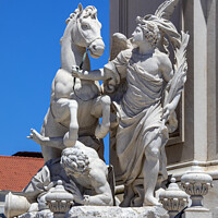 Buy canvas prints of Sculpture at the base of the King Joseph I Statue in Lisbon, Por by Chris Dorney