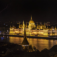 Buy canvas prints of Hungarian Parliament Building and Lightning by Chris Dorney