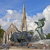 Buy canvas prints of The Gefion Fountain and Saint Albans Church by Chris Dorney