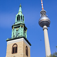 Buy canvas prints of Marienkirche and TV Tower in Berlin by Chris Dorney