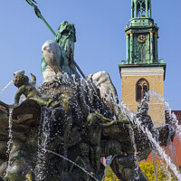 Buy canvas prints of Neptune Fountain and Marienkirche in Berlin by Chris Dorney