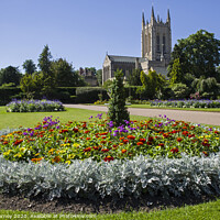 Buy canvas prints of St. Edmundsbury Cathedral from Abbey Gardens in Bury St. Edmunds by Chris Dorney