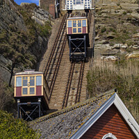 Buy canvas prints of View of the East Hill Railway Lifts in Hastings by Chris Dorney
