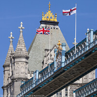 Buy canvas prints of Flags on Tower Bridge in London by Chris Dorney