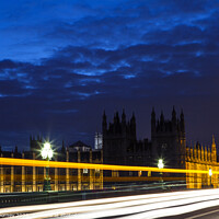Buy canvas prints of Light Trails on Westminster Bridge in London by Chris Dorney