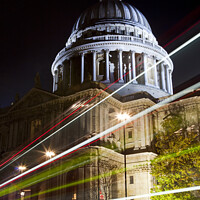 Buy canvas prints of St. Paul's Cathedral and Light Trails in London by Chris Dorney