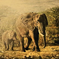 Buy canvas prints of Elephant and young, painting by Linda Lyon