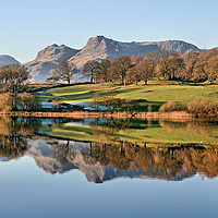 Buy canvas prints of Langdale Pikes from Loughrigg Tarn by Linda Lyon