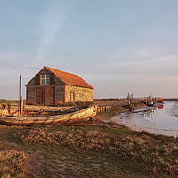 Buy canvas prints of The old coal shed and boats at Thornham Staithe  by Graeme Taplin Landscape Photography