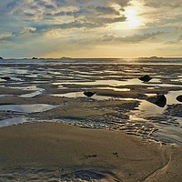 Buy canvas prints of Sunset and low-tide at Porth Mawr                  by John Iddles