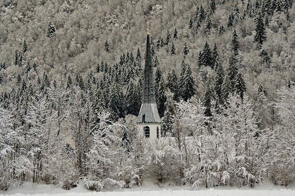 Winter's dawn light touches Graswang Church Picture Board by John Iddles