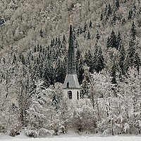 Buy canvas prints of Winter's dawn light touches Graswang Church by John Iddles