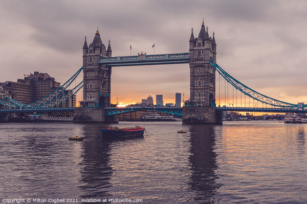 Tower Bridge and the River Thames at sunrise Picture Board by Milton Cogheil