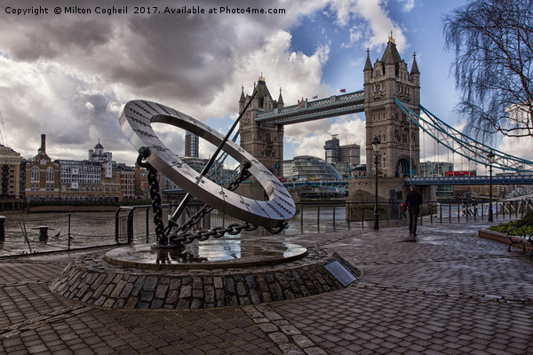 Tower Bridge and the Timepiece Sundial Picture Board by Milton Cogheil