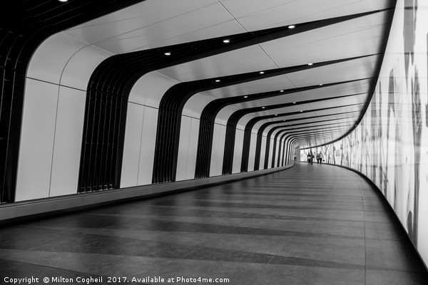 King's Cross pedestrian tunnel - Black and White Picture Board by Milton Cogheil