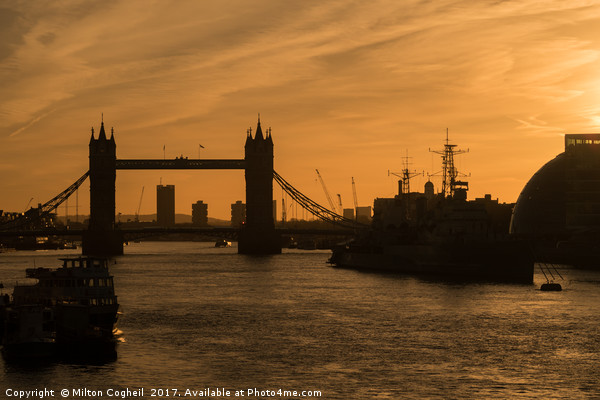 Tower Bridge and the River Thames at Sunrise Picture Board by Milton Cogheil