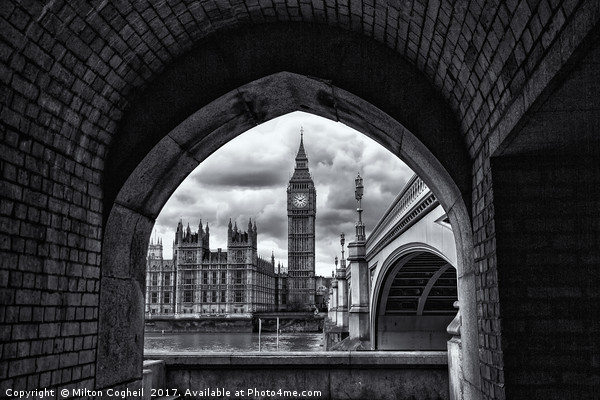 Big Ben, Westminster, London - B&W Picture Board by Milton Cogheil
