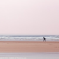 Buy canvas prints of Lone surfer on Polzeath beach, Cornwall, UK by Milton Cogheil