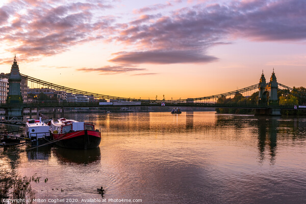 Serene Sunrise at Iconic Hammersmith Bridge Framed Mounted Print by Milton Cogheil